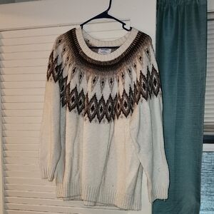 Old Navy Cream Sweater with Brown Pattern